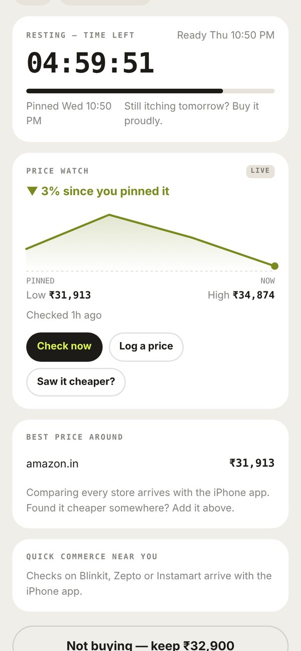 A resting want with its countdown and price watch chart.